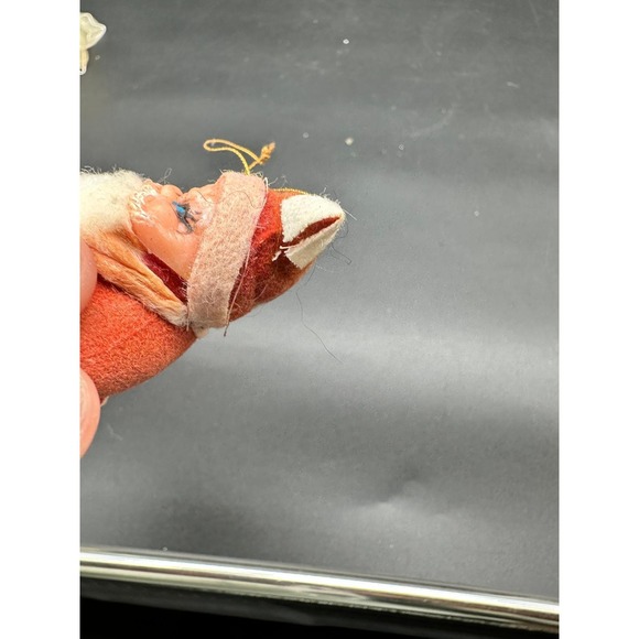 Vintage Flocked Santa Claus Ornament Japan MCM‎ Suit Plastic Face Christmas - Picture 3 of 7